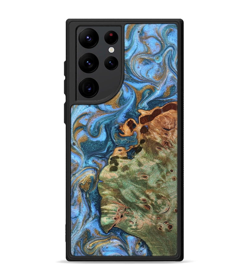 Galaxy S22 Ultra Wood Phone Case - Abner (Teal & Gold, 819357)