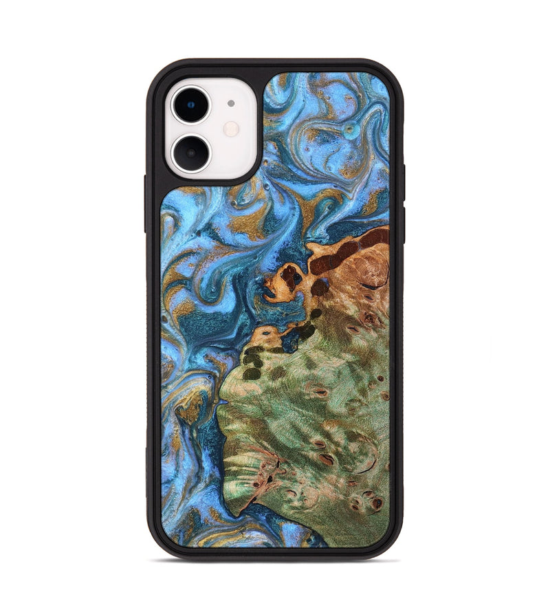 iPhone 11 Wood Phone Case - Abner (Teal & Gold, 819357)