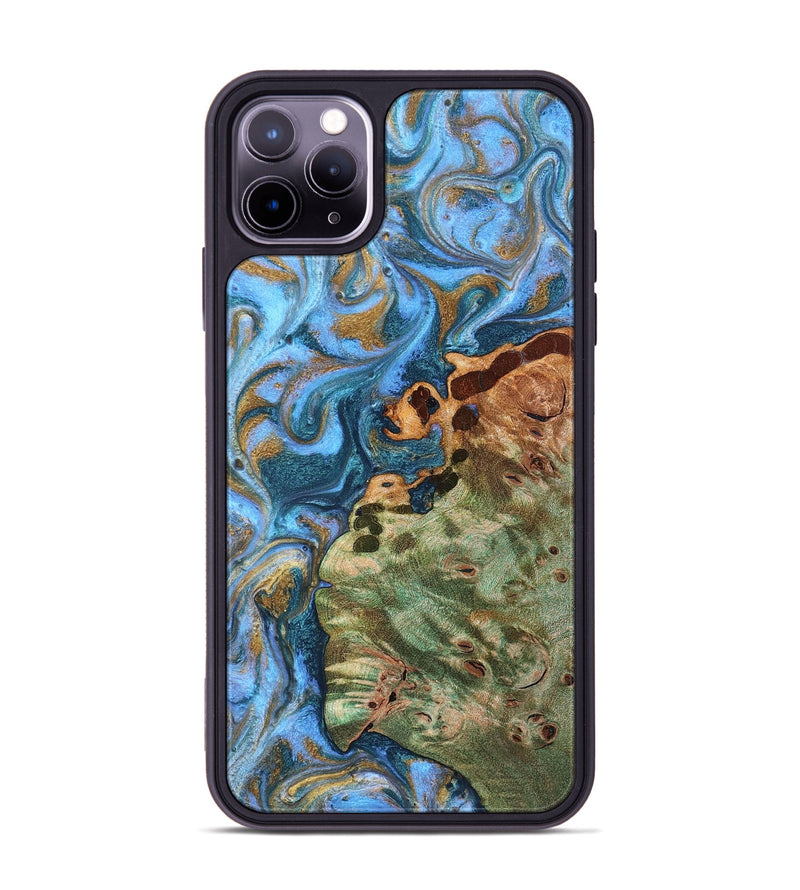 iPhone 11 Pro Max Wood Phone Case - Abner (Teal & Gold, 819357)