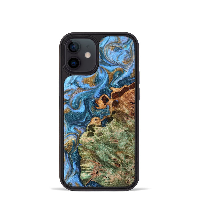 iPhone 12 mini Wood Phone Case - Abner (Teal & Gold, 819357)