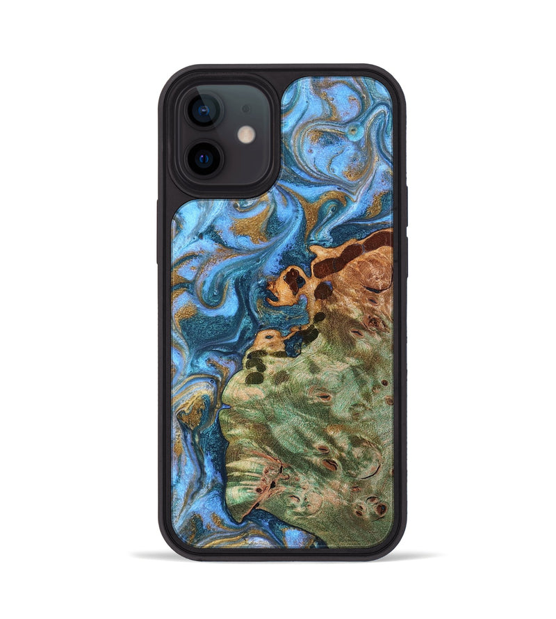 iPhone 12 Wood Phone Case - Abner (Teal & Gold, 819357)