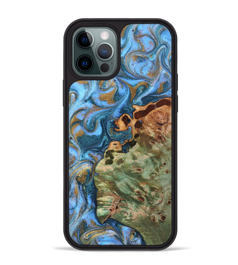 iPhone 12 Pro Max Wood Phone Case - Abner (Teal & Gold, 819357)