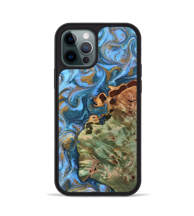 iPhone 12 Pro Wood Phone Case - Abner (Teal & Gold, 819357)