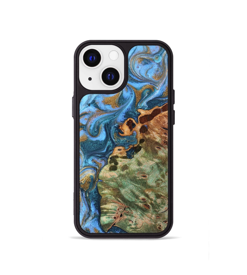 iPhone 13 mini Wood Phone Case - Abner (Teal & Gold, 819357)