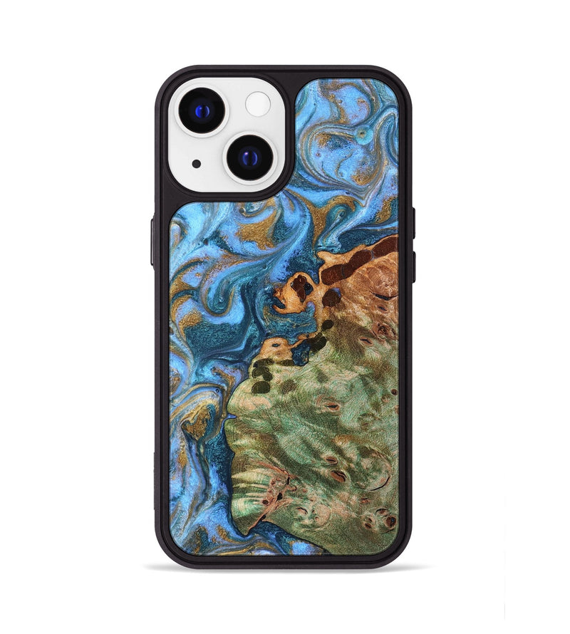 iPhone 13 Wood Phone Case - Abner (Teal & Gold, 819357)