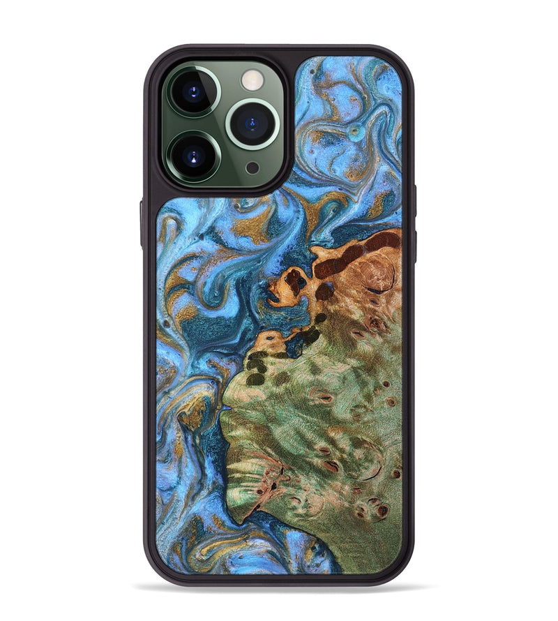 iPhone 13 Pro Max Wood Phone Case - Abner (Teal & Gold, 819357)