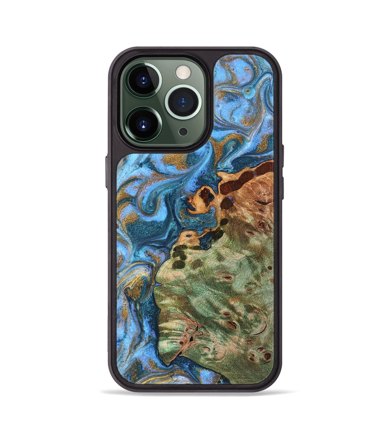 iPhone 13 Pro Wood Phone Case - Abner (Teal & Gold, 819357)