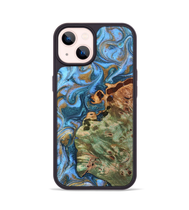 iPhone 14 Wood Phone Case - Abner (Teal & Gold, 819357)