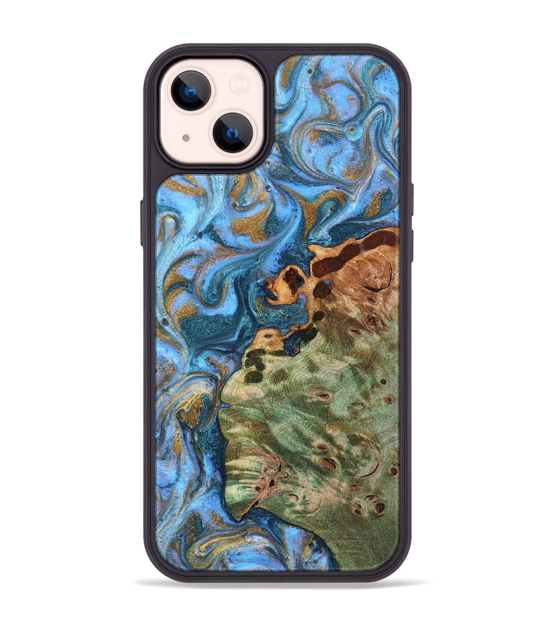 iPhone 14 Plus Wood Phone Case - Abner (Teal & Gold, 819357)