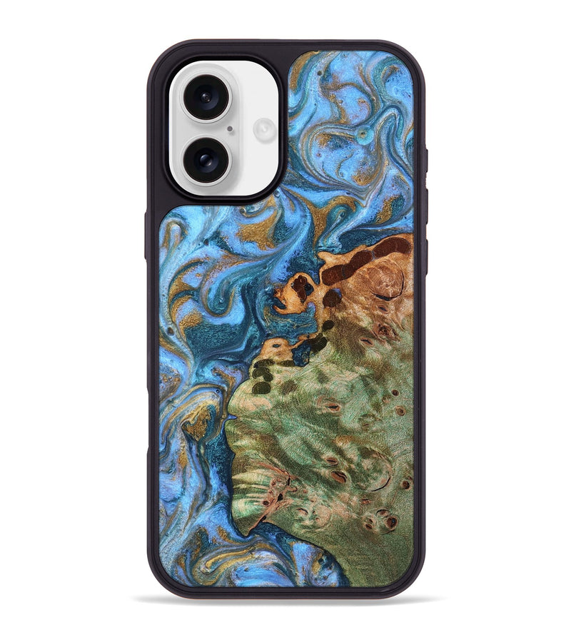 iPhone 16 Plus Wood Phone Case - Abner (Teal & Gold, 819357)
