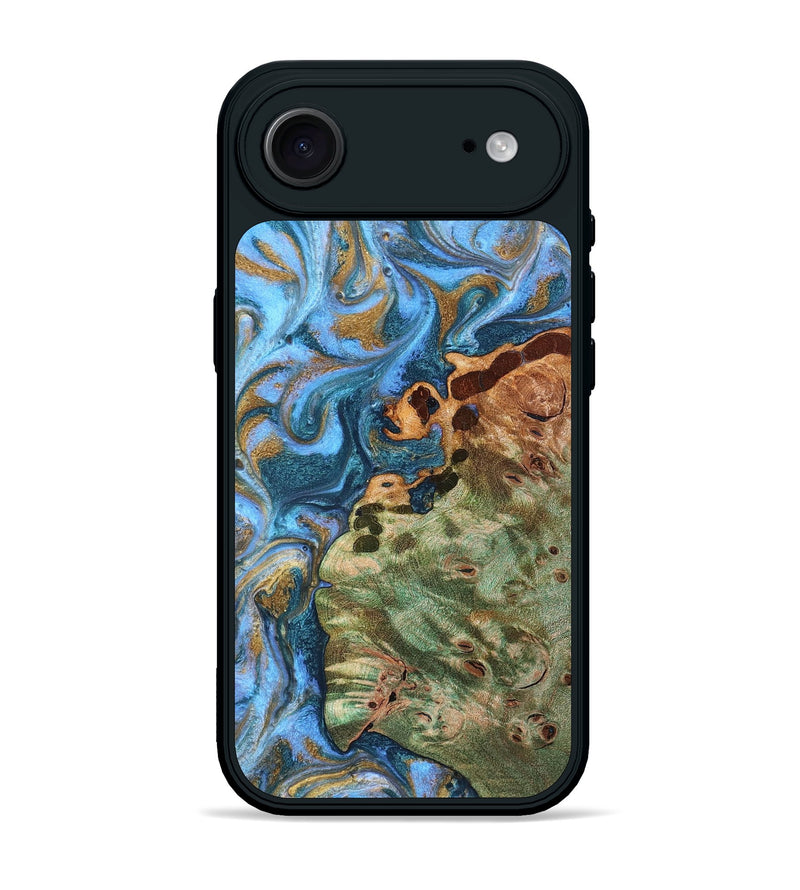 iPhone 17 Air Wood Phone Case - Abner (Teal & Gold, 819357)