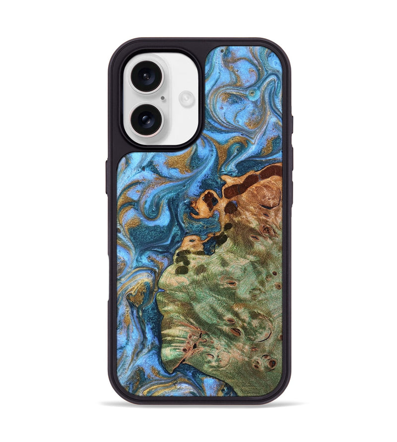 iPhone 17 Wood Phone Case - Abner (Teal & Gold, 819357)