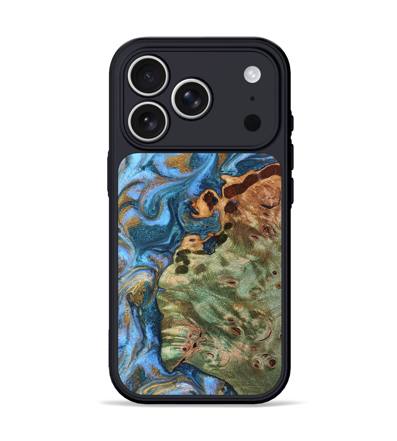 iPhone 17 Pro Wood Phone Case - Abner (Teal & Gold, 819357)