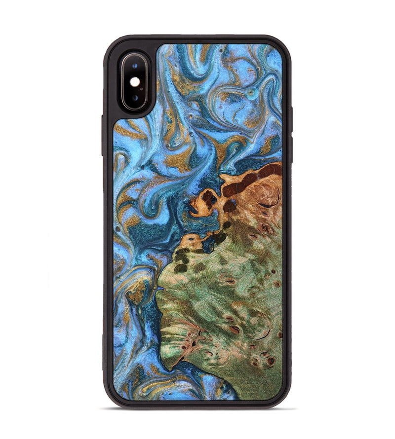 iPhone Xs Max Wood Phone Case - Abner (Teal & Gold, 819357)