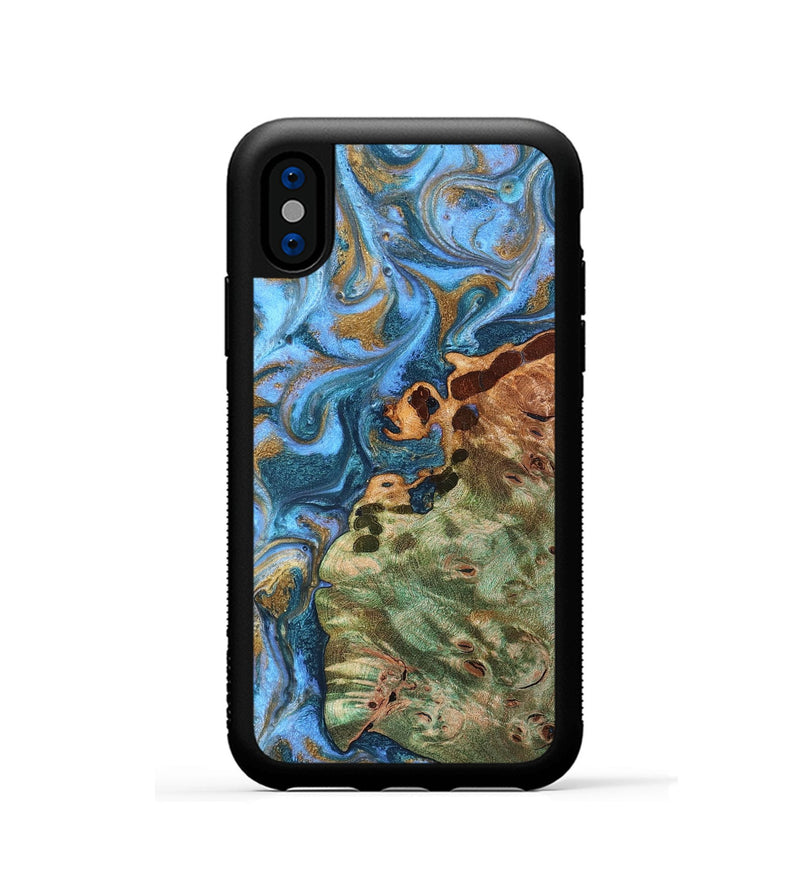 iPhone Xs Wood Phone Case - Abner (Teal & Gold, 819357)