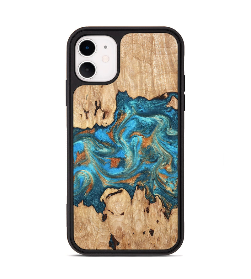 iPhone 11 Wood Phone Case - Adam (Teal & Gold, 819358)
