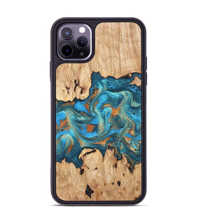 iPhone 11 Pro Max Wood Phone Case - Adam (Teal & Gold, 819358)