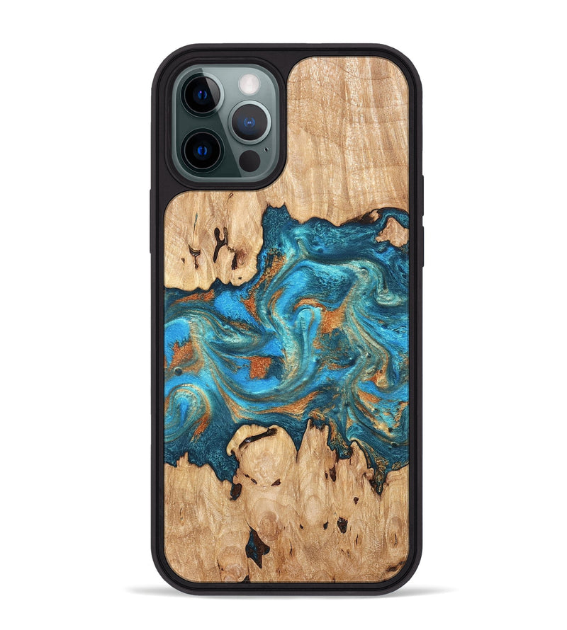 iPhone 12 Pro Max Wood Phone Case - Adam (Teal & Gold, 819358)