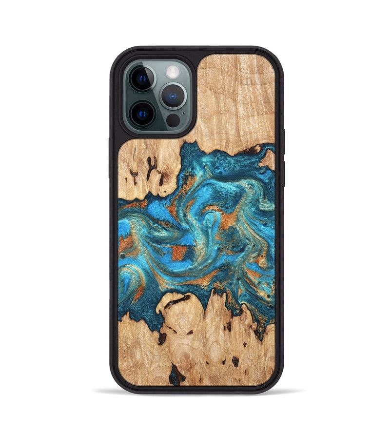 iPhone 12 Pro Wood Phone Case - Adam (Teal & Gold, 819358)