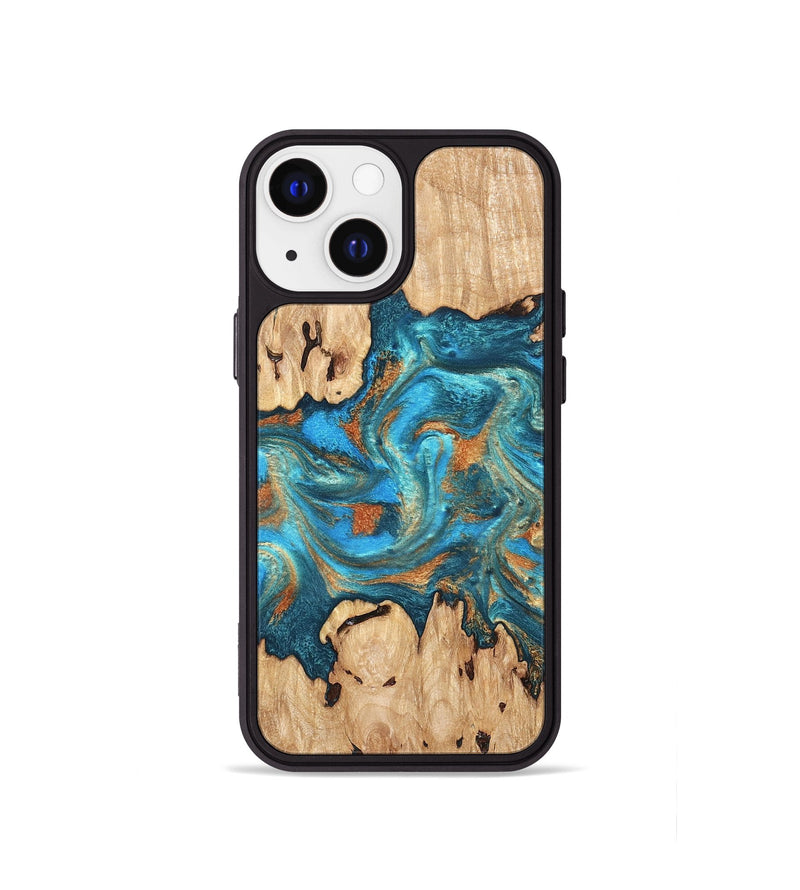iPhone 13 mini Wood Phone Case - Adam (Teal & Gold, 819358)