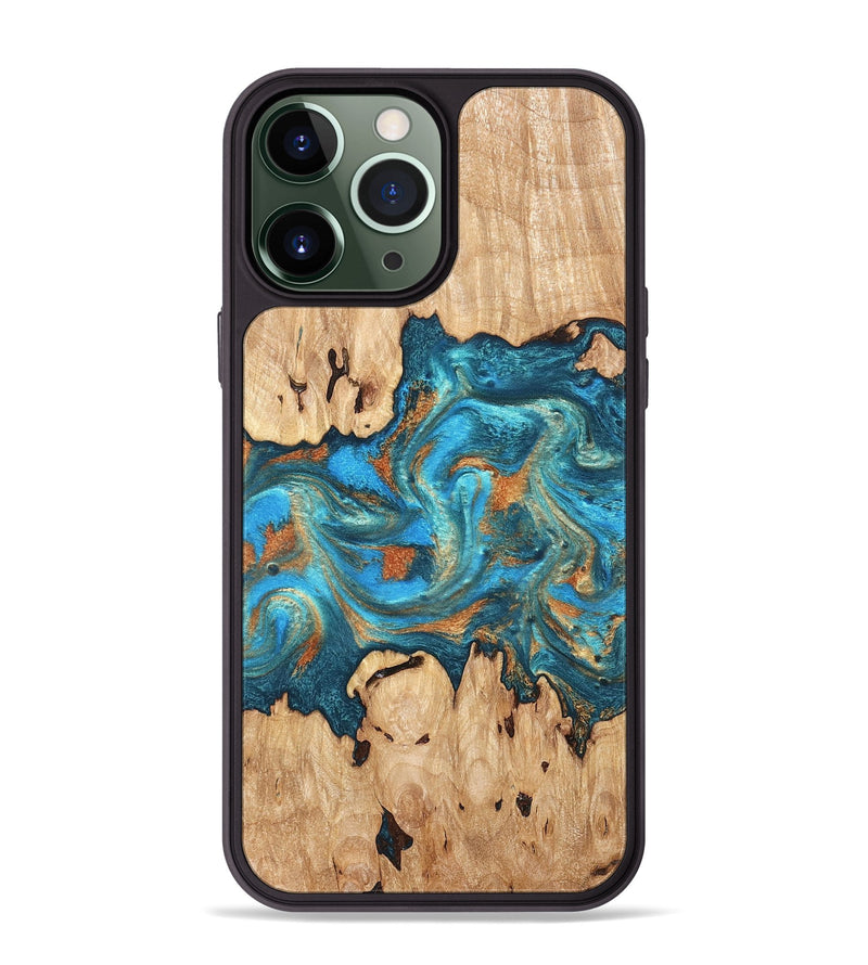 iPhone 13 Pro Max Wood Phone Case - Adam (Teal & Gold, 819358)