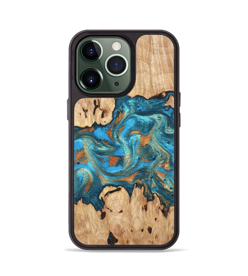 iPhone 13 Pro Wood Phone Case - Adam (Teal & Gold, 819358)