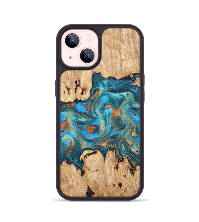 iPhone 14 Wood Phone Case - Adam (Teal & Gold, 819358)