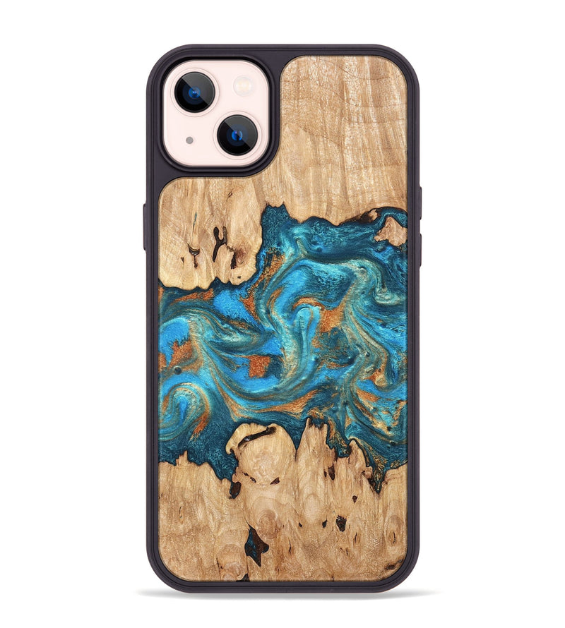 iPhone 14 Plus Wood Phone Case - Adam (Teal & Gold, 819358)