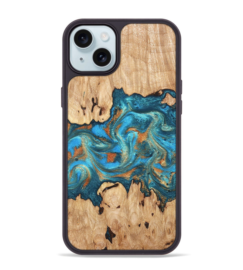 iPhone 15 Plus Wood Phone Case - Adam (Teal & Gold, 819358)