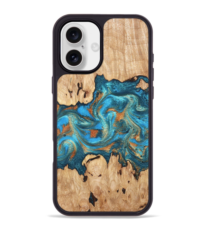 iPhone 16 Plus Wood Phone Case - Adam (Teal & Gold, 819358)