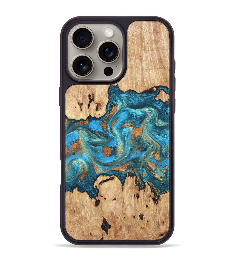 iPhone 16 Pro Max Wood Phone Case - Adam (Teal & Gold, 819358)