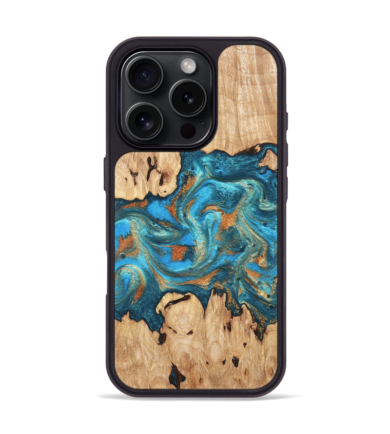 iPhone 16 Pro Wood Phone Case - Adam (Teal & Gold, 819358)