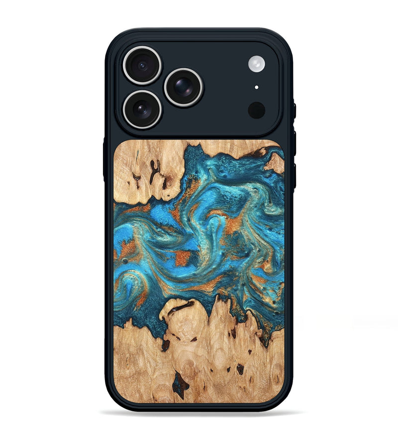 iPhone 17 Pro Max Wood Phone Case - Adam (Teal & Gold, 819358)