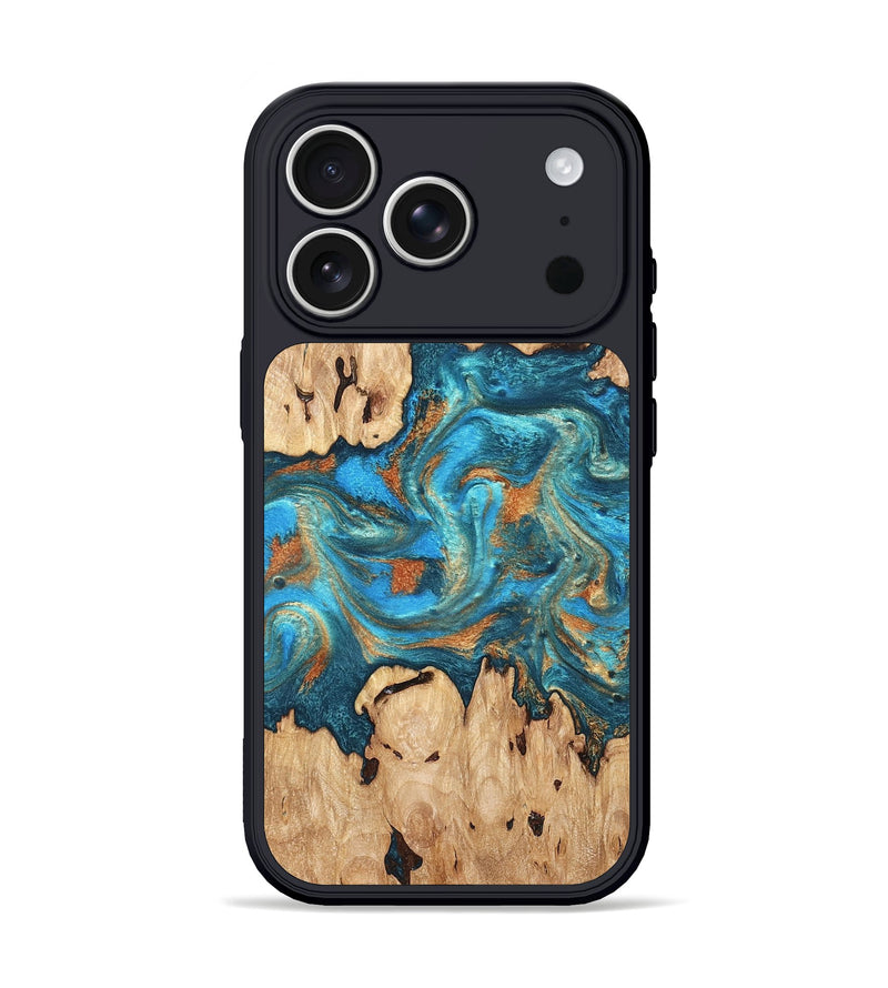 iPhone 17 Pro Wood Phone Case - Adam (Teal & Gold, 819358)