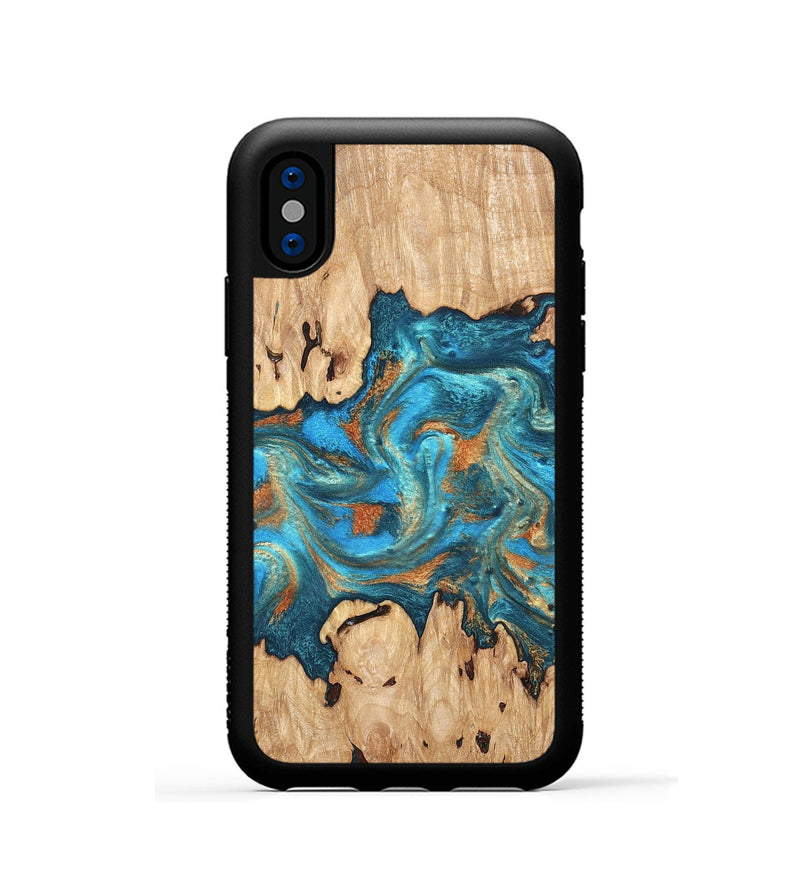 iPhone Xs Wood Phone Case - Adam (Teal & Gold, 819358)