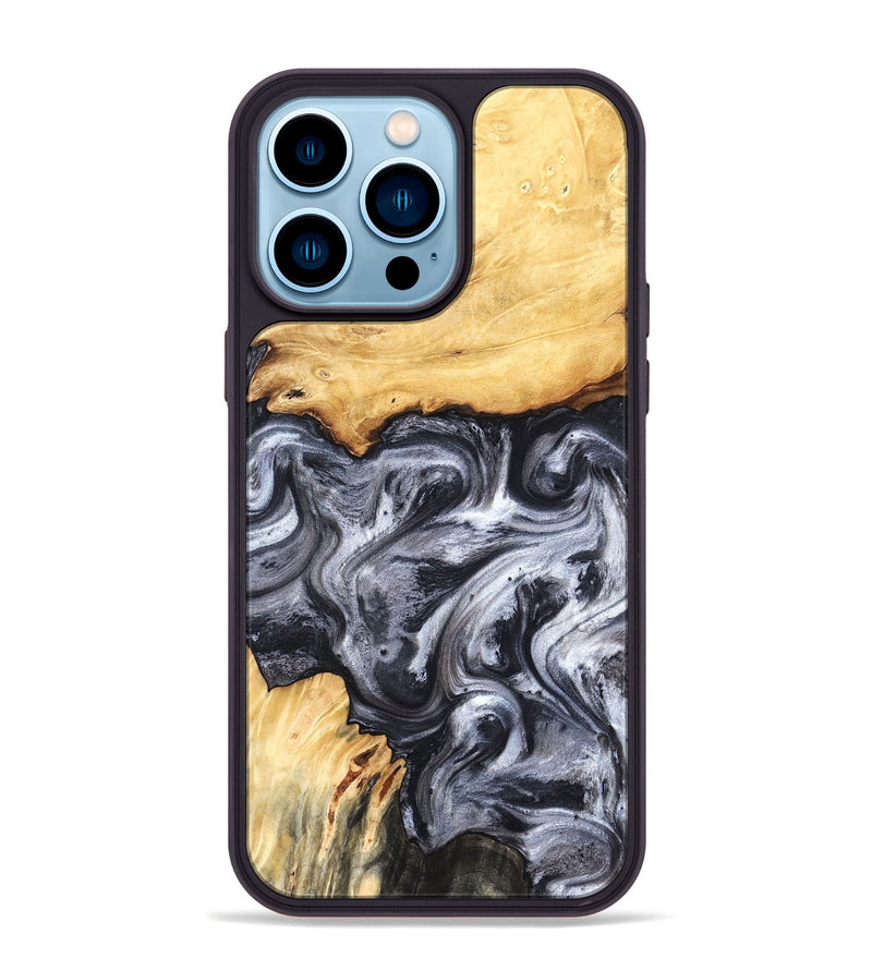 iPhone 14 Pro Max Wood Phone Case - Coral (Black & White, 819363)