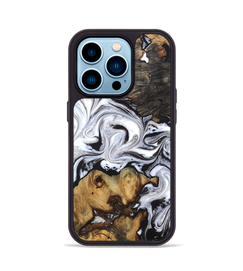 iPhone 14 Pro Wood Phone Case - Libbie (Black & White, 819364)
