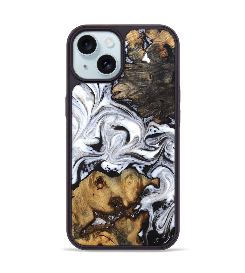 iPhone 15 Wood Phone Case - Libbie (Black & White, 819364)