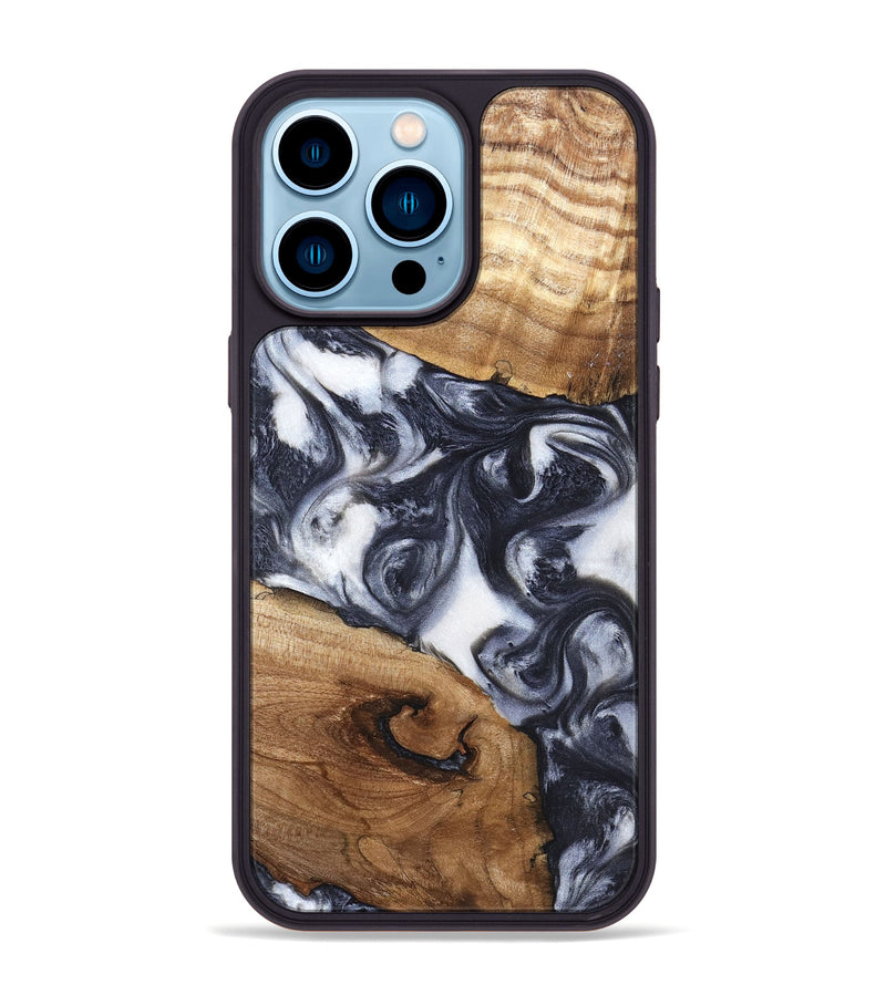 iPhone 14 Pro Max Wood Phone Case - Anais (Black & White, 819365)