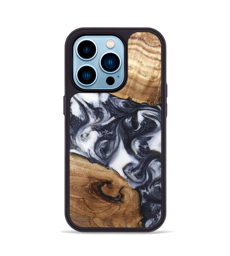 iPhone 14 Pro Wood Phone Case - Anais (Black & White, 819365)
