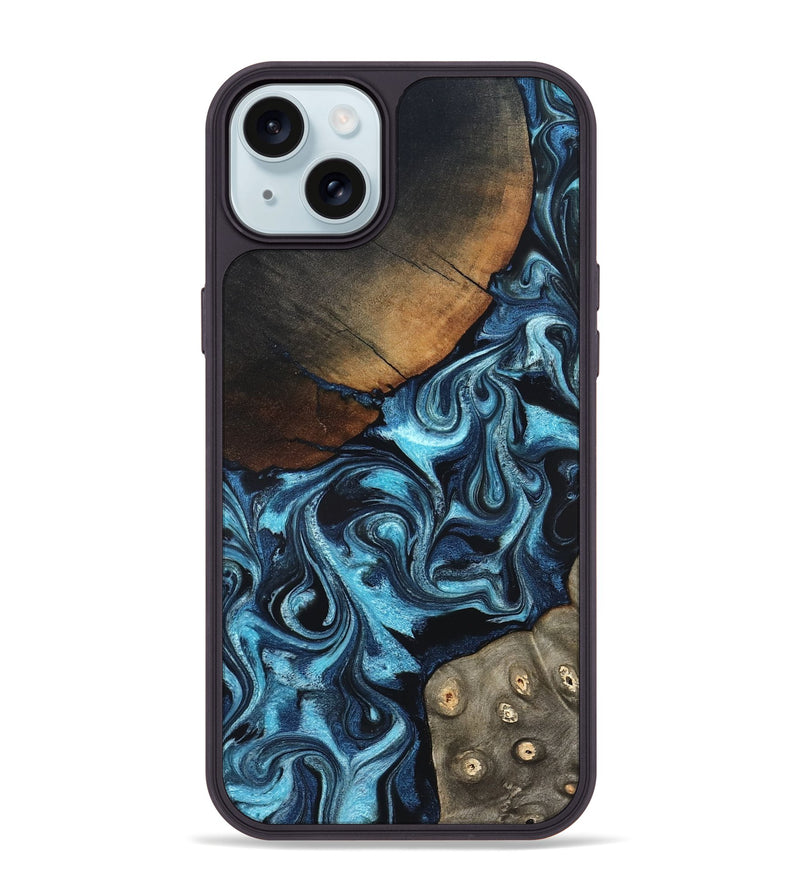 iPhone 15 Plus Wood Phone Case - Semaj (Blue, 819386)