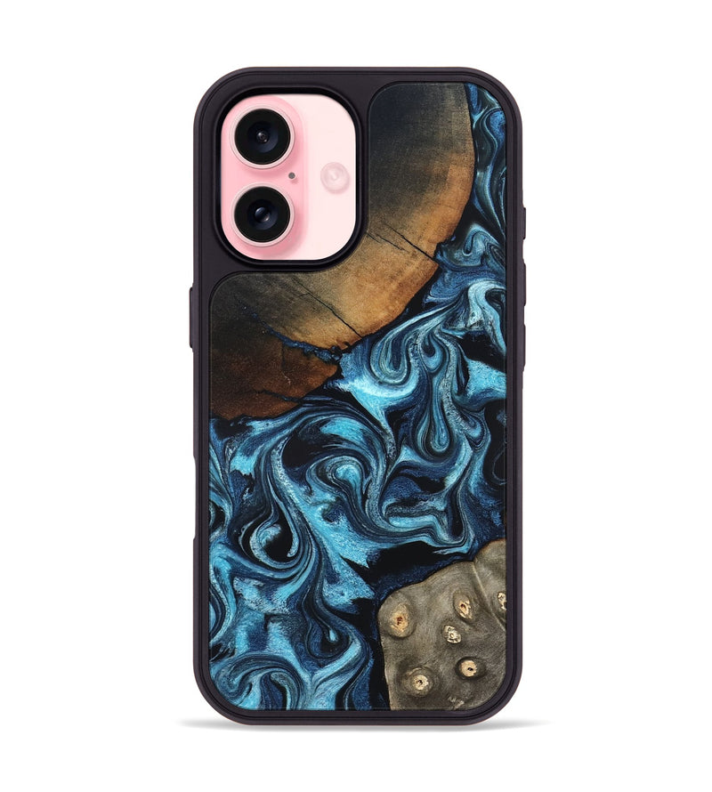 iPhone 16 Wood Phone Case - Semaj (Blue, 819386)