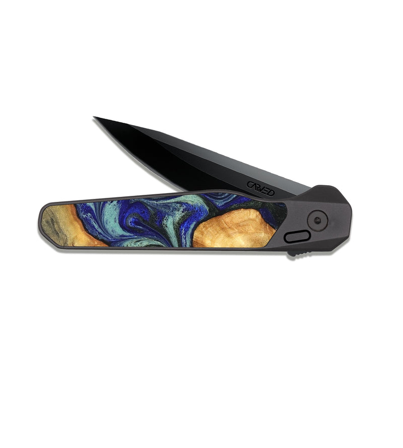 EDC Dark Slate Wood Pocket Knife - Spring (Blue, 819388)