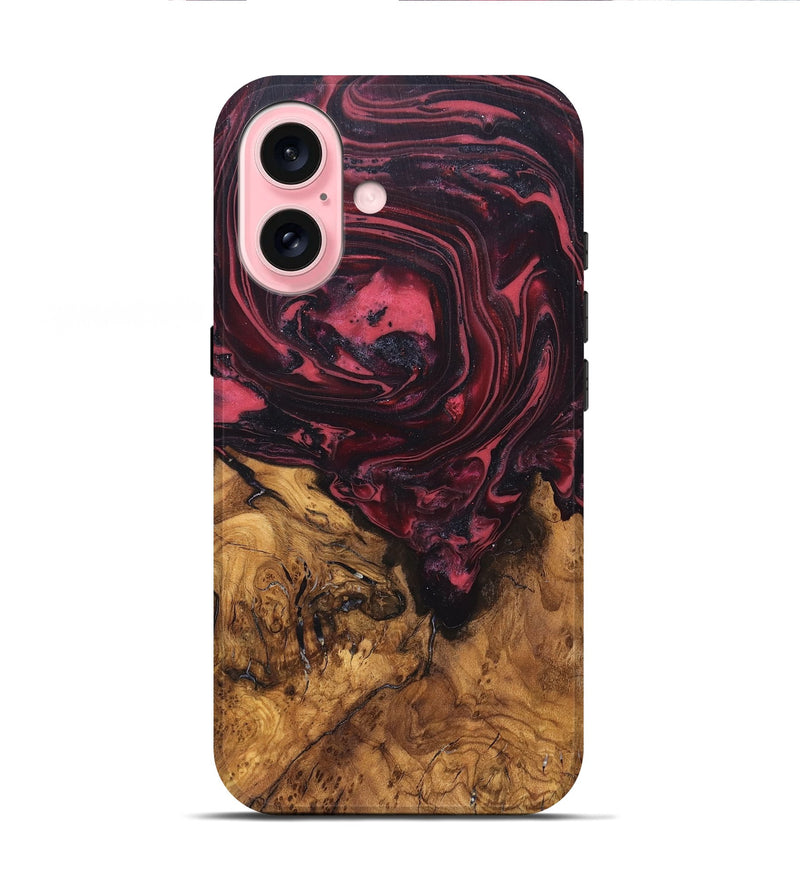 iPhone 16 Wood Live Edge Phone Case - Mintie (Red, 819429)