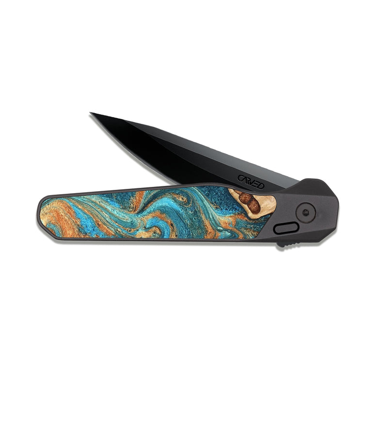 EDC Dark Slate Wood Pocket Knife - Helene (Teal & Gold, 819578)