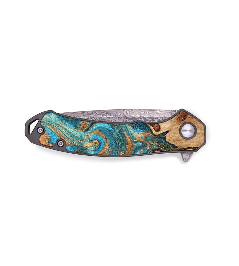EDC Wood Pocket Knife - Helene (Teal & Gold, 819578)