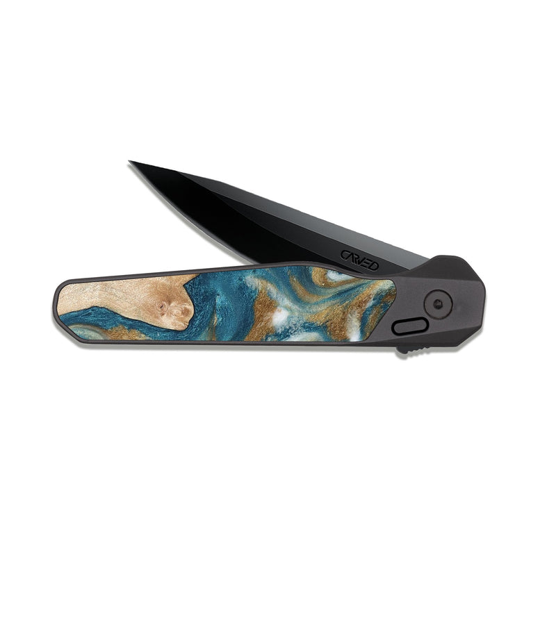 EDC Dark Slate Wood Pocket Knife - Maximus (Teal & Gold, 819579)