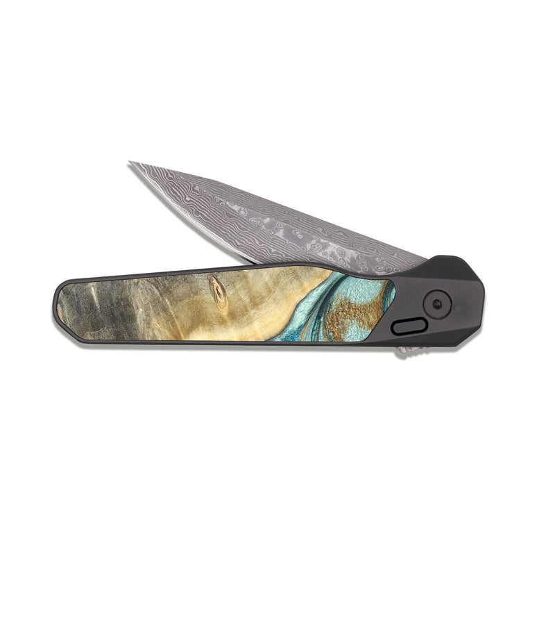 EDC Dark Damascus Wood Pocket Knife - Gideon (Teal & Gold, 819580)