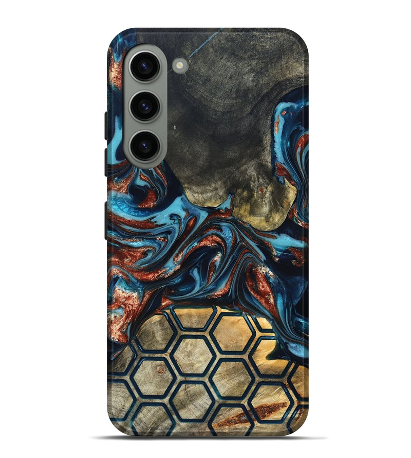 Galaxy S23 Plus Wood Live Edge Phone Case - Shari (Teal & Gold, 819595)