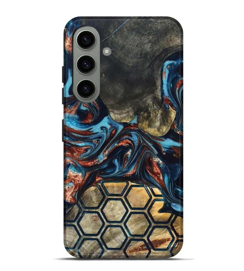 Galaxy S24 Plus Wood Live Edge Phone Case - Shari (Teal & Gold, 819595)